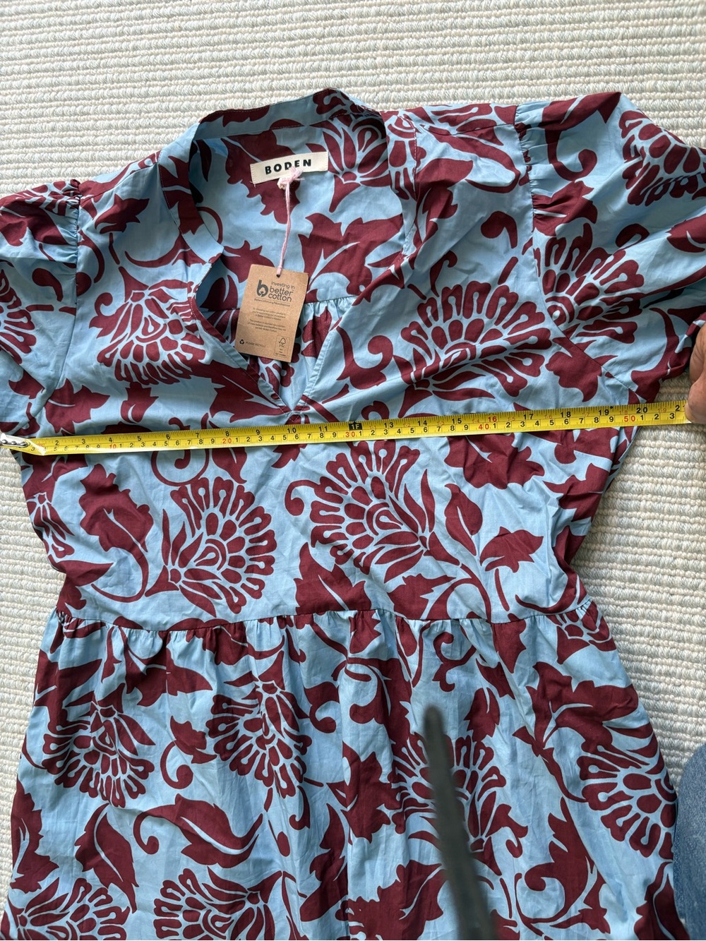 Boden dress NWT 10 Christabel cotton Dress Light Blue and Burgundy Midi Dress - Picture 12 of 13